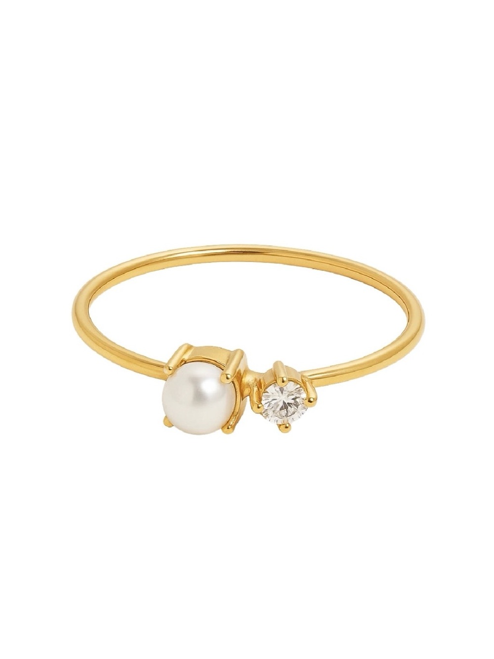NonTarnish Waterproof Gold Pearl Accent Ring Women’s Minimal Elegant LW Jewelry